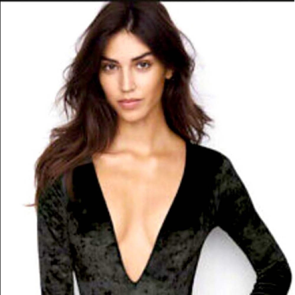 Green crushed velvet thong bodysuit